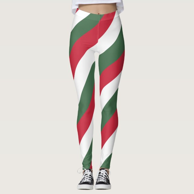 Ungerns nationella Flagga Färg diagonal strimlad Leggings (Framsida)