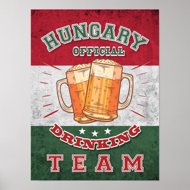 Ungerns Officiell Drinking Team. Funy öl Poster (Framsidan)