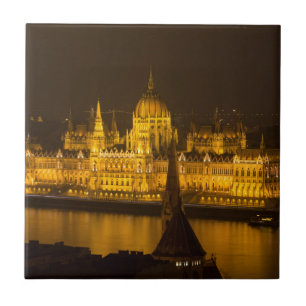 Ungerns parlament Budapest på natten Kakelplatta
