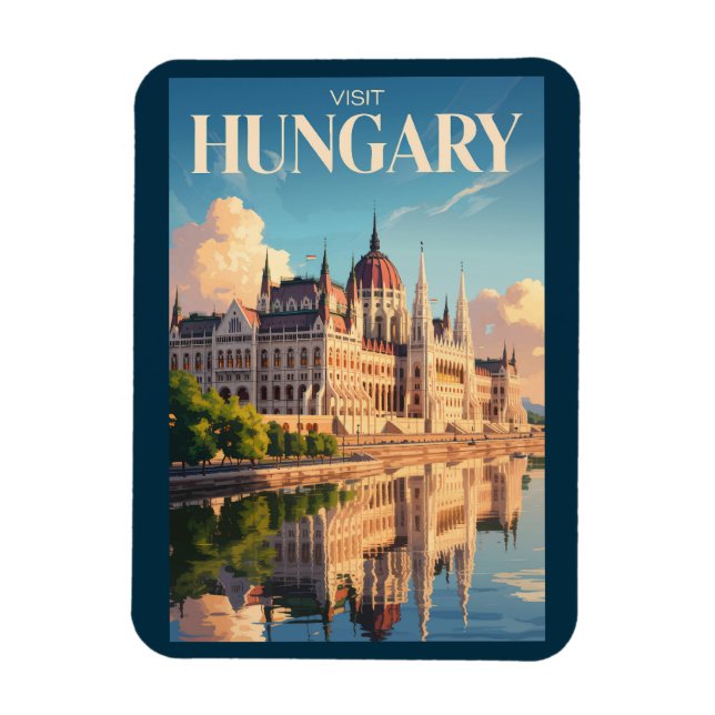 Ungerns parlament illustration resekonst vintage magnet (Vertikal)