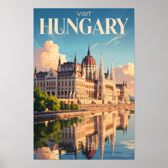 Ungerns parlament illustration resekonst vintage poster (Framsidan)