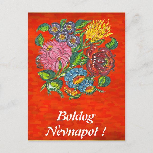 Ungersk blommigt i solnedgången vykort (Framsida)