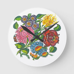 Ungersk Blommigt - kaloksai-motiv Rund Klocka