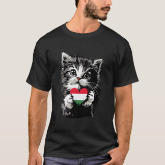 Ungersk Flagga Söt Katt Hjärta Ungersk Stolthet Un T Shirt