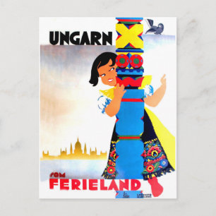 Ungersk flicka bakom pelaren, vintage resor vykort