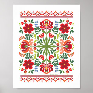 Ungersk folkdesign Red and Rosa Poster