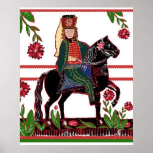 Ungersk folkkonst Cavalry Officer on Horse Poster