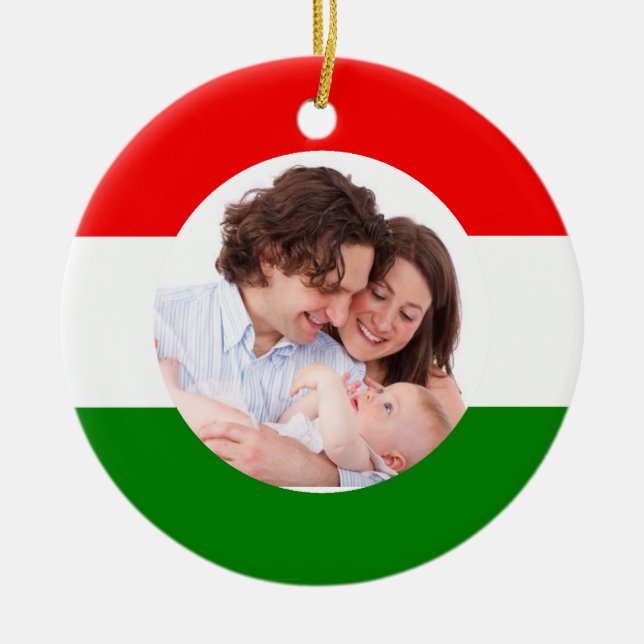 Ungersk julfotfoto i Ungerns Flagga Julgransprydnad Keramik (Framsidan)