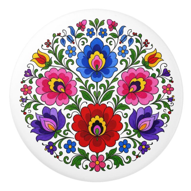 Ungersk Kalocsa-blommor Folkkonst Keramisk Knopp (Framsidan)