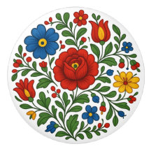 Ungersk Kalocsa blomsterfolklig keramisk knopp