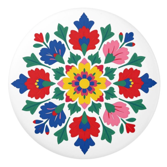 Ungersk Kalocsa blomsterfolklig keramisk knopp (Framsidan)