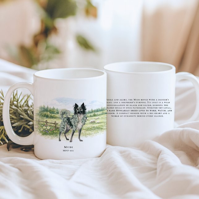 Ungersk Mudi | Akvarell Hund & Ras Citat Kaffemugg (Skapare uppladdad)