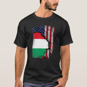 Ungersk RÖTTER Halv Amerikansk Flagga Patriotisk U T Shirt