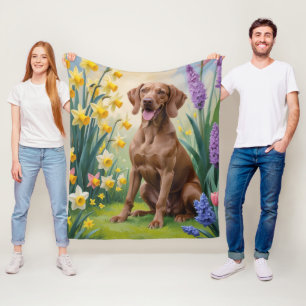 Ungersk stövare Hund Vårblommor Målning Fleecefilt