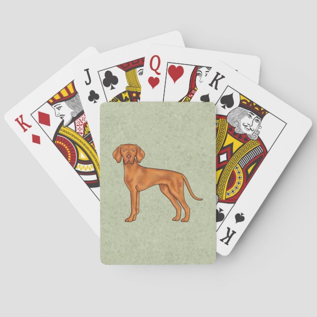 Ungersk Vizsla Cute Tecknad Pointer Hund Grönt Casinokort (Baksidan)