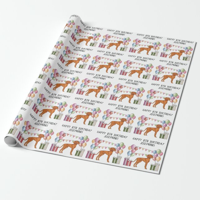 Ungersk Vizsla Färgglatt Pastell Glad Födelsedag Presentpapper (Utrullad)