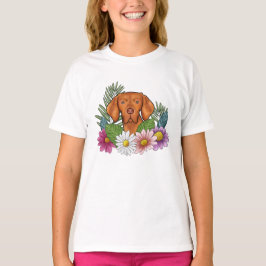 Ungersk Vizsla Hund Med Färgrik Natur Blomma T Shirt