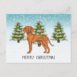 Ungersk Vizsla Hund Snöig Vinter Skog Festlig Vykort