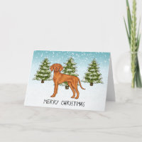 Ungersk Vizsla Hund Snöig Vinter Skog Och Text