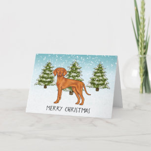 Ungersk Vizsla Hund Snöig Vinter Skog Och Text Kort