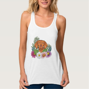 Ungersk Vizsla Hundhuvud Och Färggranna Vildblommo Linne Med Racerback