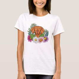 Ungersk Vizsla-huvud med färgglada sommarblommor T Shirt