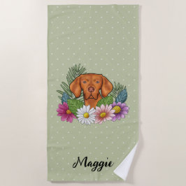 Ungersk Vizsla med färgglada blommor och namn