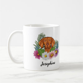 Ungersk Vizsla Med Färgglada Blommor Och Namn Kaffemugg