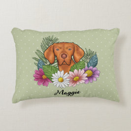 Ungersk Vizsla med färgglada blommor och namn Prydnadskudde