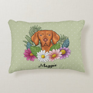 Ungersk Vizsla med färgglada blommor och namn Prydnadskudde