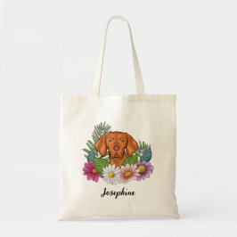 Ungersk Vizsla med färgglada blommor och namn Tygkasse