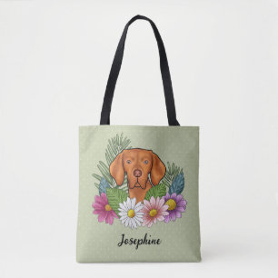 Ungersk Vizsla Med Färgglada Blommor Och Namn Tygkasse