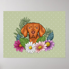 Ungersk Vizsla och färggranna vilda blommor gröna Poster