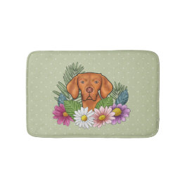 Ungersk Vizsla Och Färgrika Sommarblommor Gröna Badrumsmatta