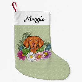 Ungersk Vizsla Och Färgrika Sommarblommor Gröna Liten Julstrumpa