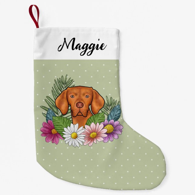 Ungersk Vizsla Och Färgrika Sommarblommor Gröna Liten Julstrumpa (Framsidan)