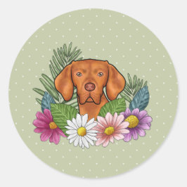 Ungersk Vizsla Och Färgrika Sommarblommor Gröna Runt Klistermärke