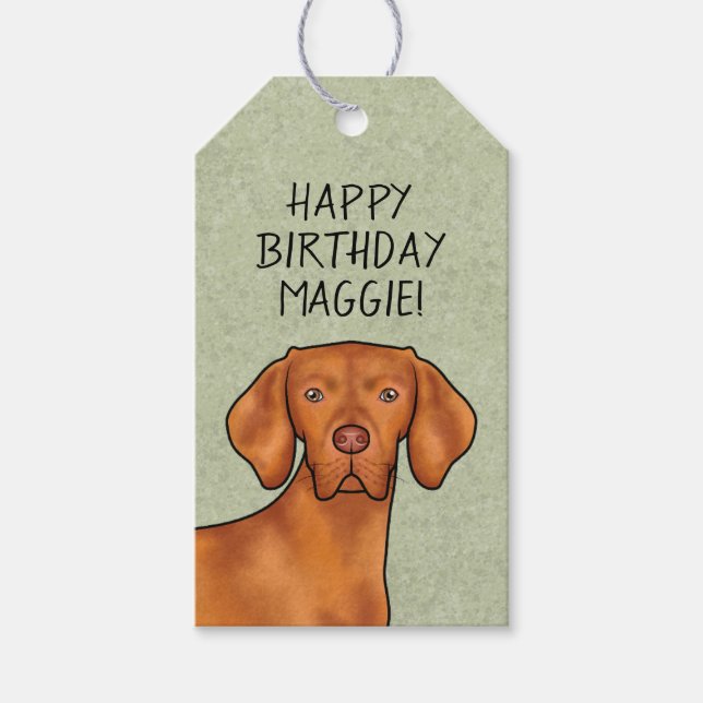 Ungersk Vizsla Pointer Hund Huvud Text Namn Grön Presentetikett (Framsidan)