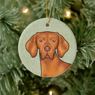 Ungersk Vizsla Pointer Hundhuvud med namn Grön Julgransprydnad Keramik