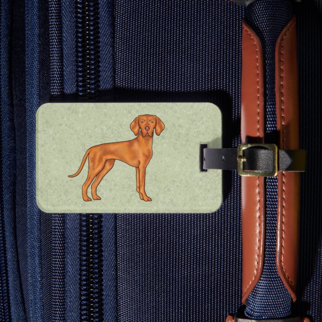 Ungersk Vizsla Pointer Tecknad Hund Ritning Grön Bagagebricka (Framsida Insitu 4)