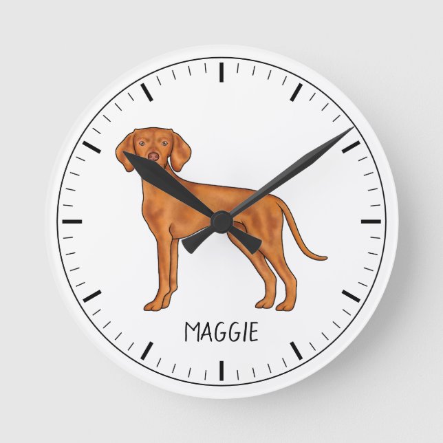 Ungersk Vizsla Söt Pointer Hund Med Anpassat Namn Rund Klocka (Framsida)