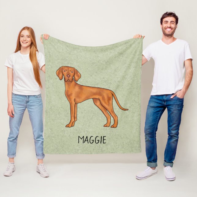 Ungersk Vizsla Söt Pointer Hund Med Namn Grön Fleecefilt (På plats)