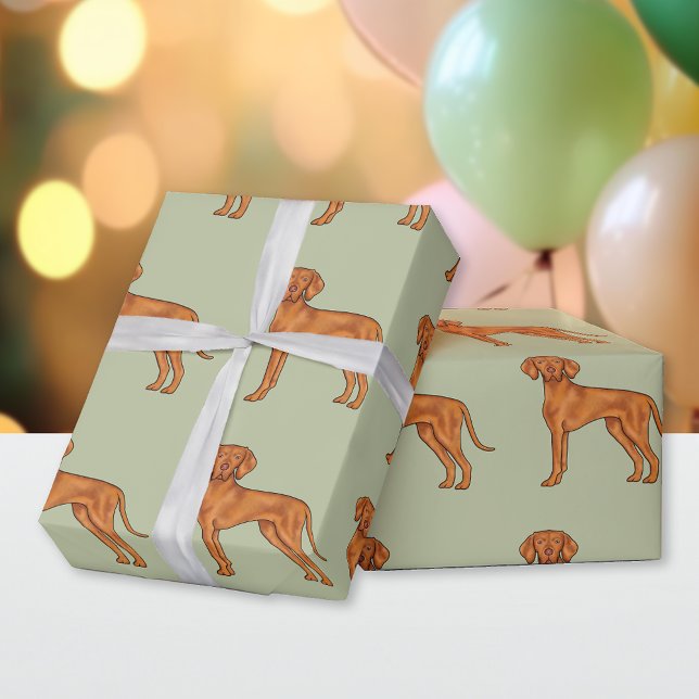 Ungersk Vizsla Söt Pointer Hund Mönster Grön Presentpapper (Skapare uppladdad)