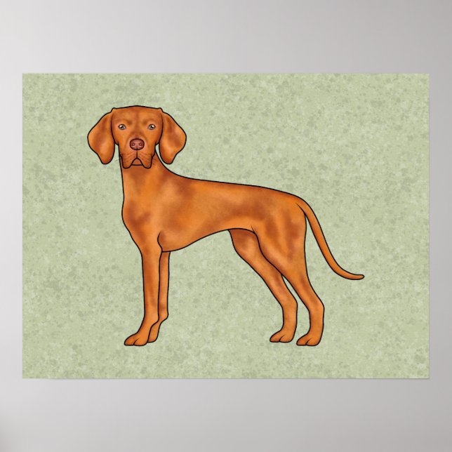 Ungersk Vizsla Söt Pointer Hund Ritning Grön Poster (Framsidan)