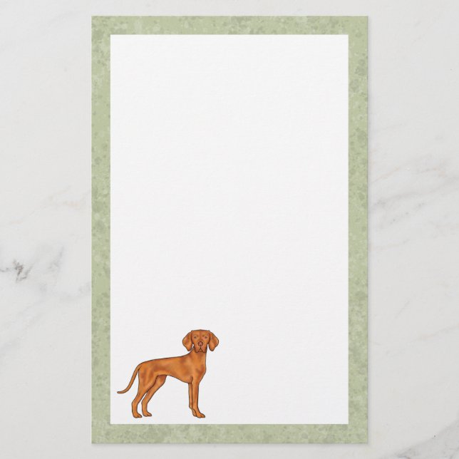 Ungersk Vizsla Söt Tecknad Pointer Hund Grön Brevpapper (Framsida)