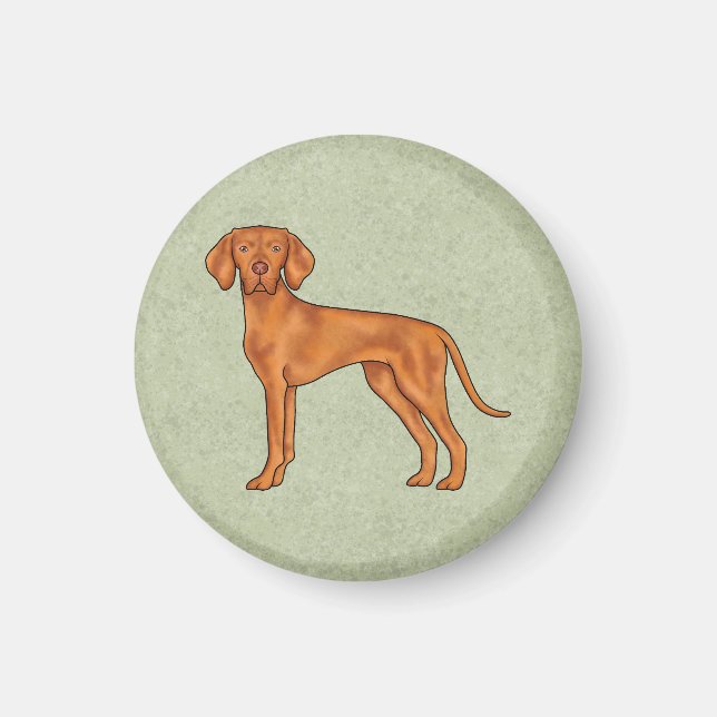 Ungersk Vizsla Söt Tecknad Pointer Hund Grön Magnet (Framsidan)