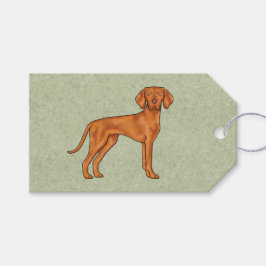 Ungersk Vizsla Söt Tecknad Pointer Hund Grön Presentetikett