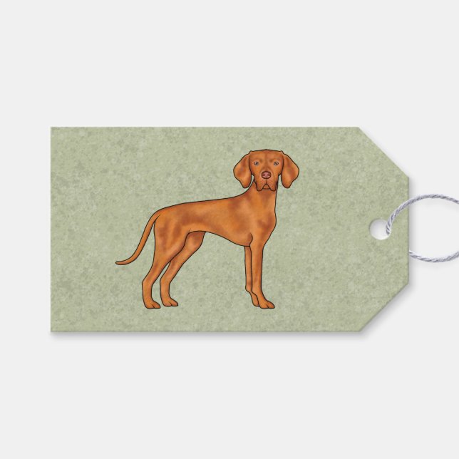 Ungersk Vizsla Söt Tecknad Pointer Hund Grön Presentetikett (Framsidan (Horisontell))