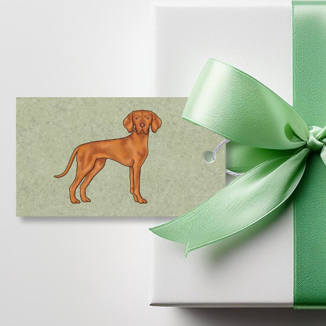 Ungersk Vizsla Söt Tecknad Pointer Hund Grön Presentetikett (Skapare uppladdad)