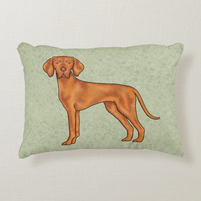 Ungersk Vizsla Söt Tecknad Pointer Hund Grön Prydnadskudde (Framsidan)